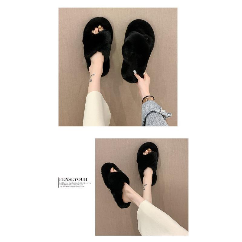 Women's Internet Celebrity Thick-soled Fur Slippers Women's Outerwear 2024 Autumn and Winter Cross Fur Slippers