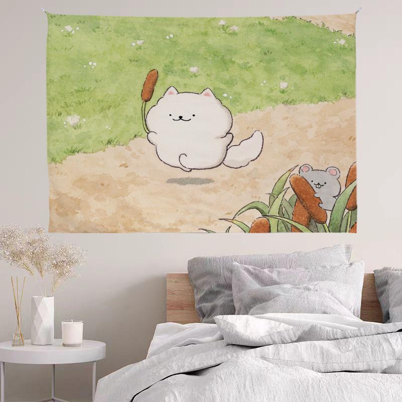 Cute Dog Healing Atmosphere Tapestry Decorative Dorm Room Wall Cloth Art Decor for Living Room Bedroom