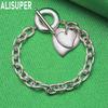 925 Sterling Silver Heart-To-Heart Side Chain Charm Romantic Bracelet Gift Jewelry
