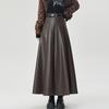 Women High Waist A Line Mid Length Pu Skirt Autumn Winter