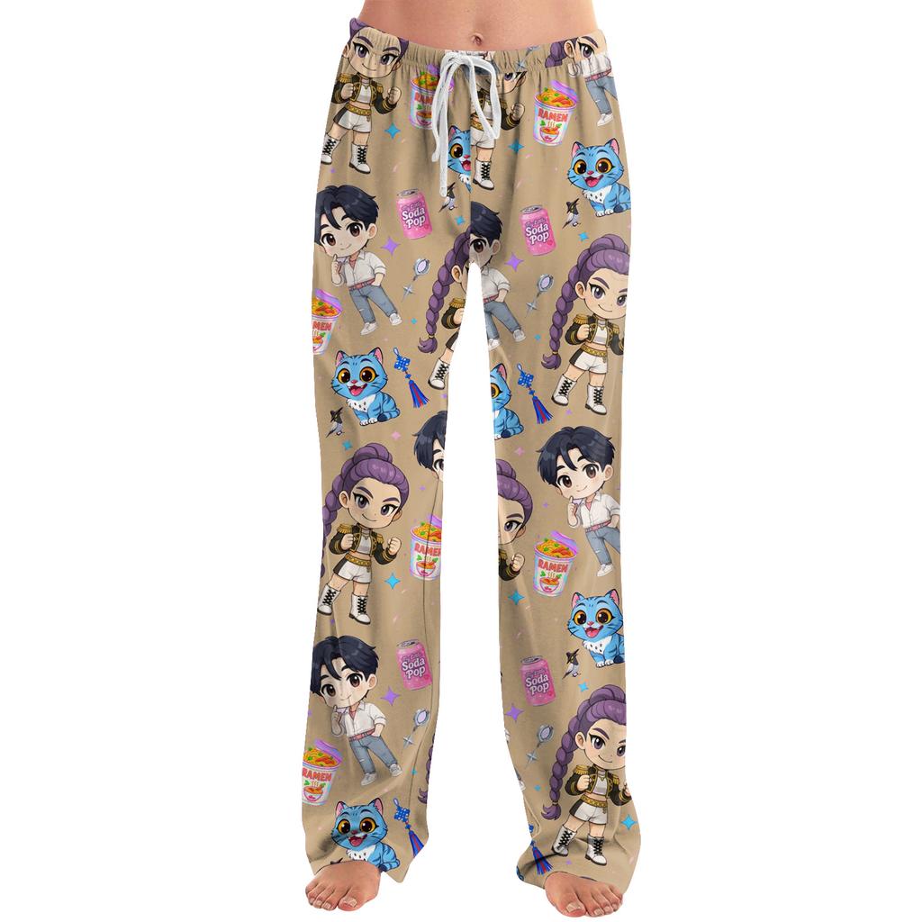 Womens Pajama Pants Sleepwear Casual Drawstring Elastic Waist Pants Comfy Straight Yoga Loose Trousers