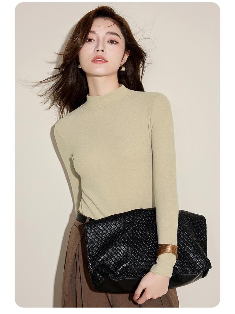 Women's Cashmere Slim Fit Half Turtleneck Long Sleeve Top for Autumn/Winter