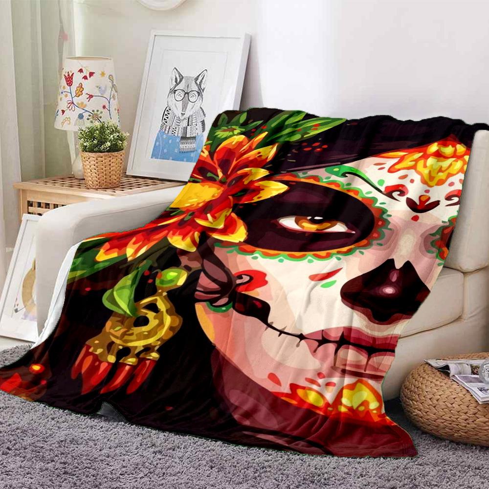 1pc Day of the Dead Mask Blanket Lightweight Flannel Blanket Throw Blanket For Sofa, Bed, Travel, Camping, Livingroom, Couch, Chair, And Bed yy2509026