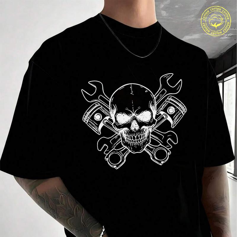 Men's Moto T-Shirt Engine Repair Motorcycle Design Casual Street Suitable For Travel And Sports