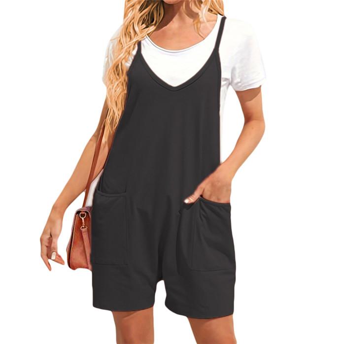 

Женский комбинезон-спагетти с карманом на молнии, летние свободные комбинезоны, комбинезоны с карманами, шорты, боди