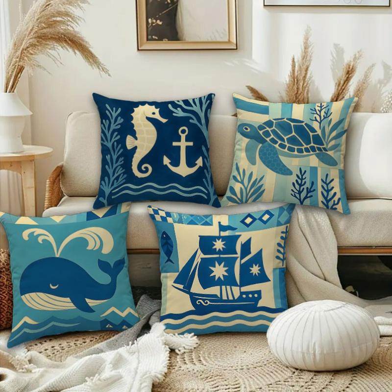 Nautical Parties And Marine Digital Printing Pillow Cover Short Plush Suitable Living Rooms Bedrooms Sofas Throw Cushion Cover