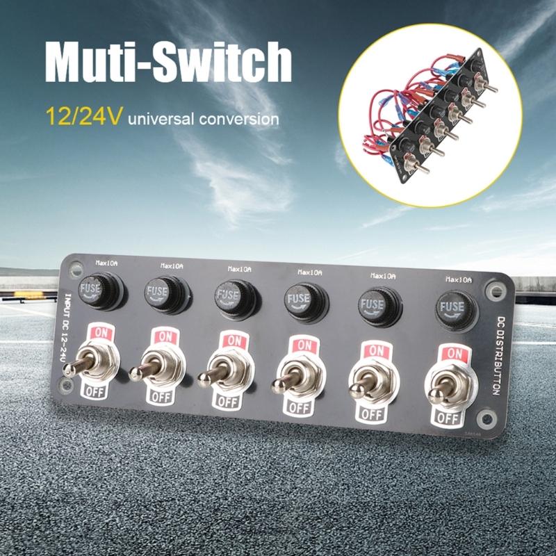 Rockers Switch, 6 Gang Round Rockers Switch Panel, Waterproof Easy-to-Install 12V 24V Switch 10A Fuses for Boats RVs