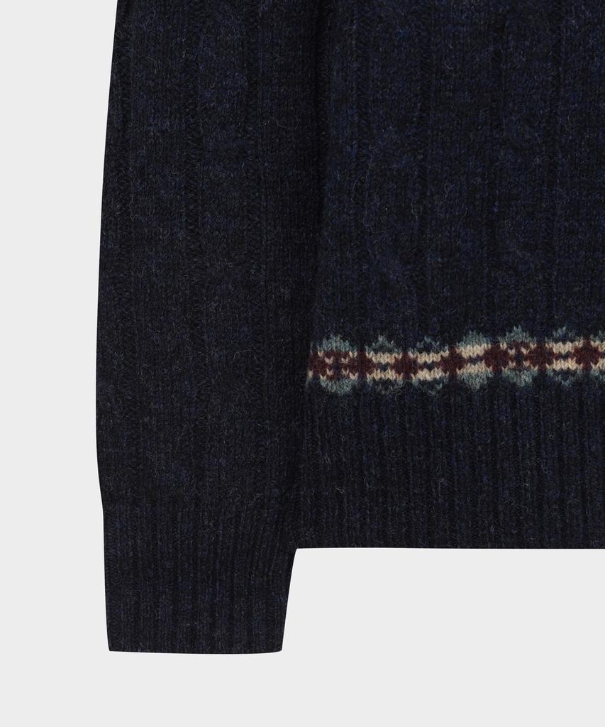 BROOKS BROTHERS Wool Cable V-Neck Sweater (Navy) (Bbwnmmf401)