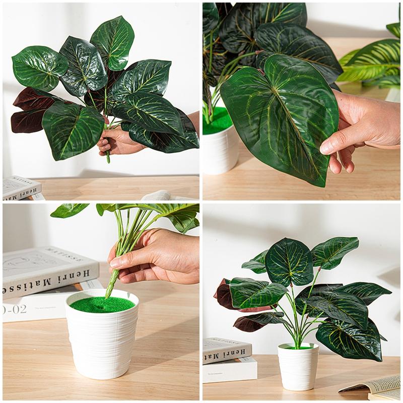 Artificial Turtle Back Monstera Leaf Simulation Fake Flowers Plant Pot Plastic Leaf Faux Plant Branch Ornamental Home Room Decor
