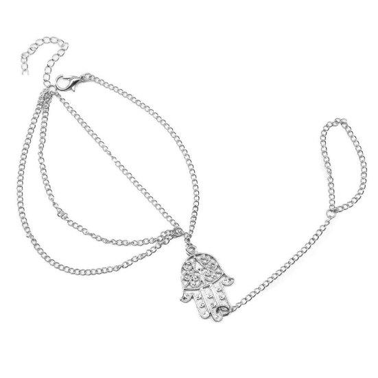 

Женский браслет-кольцо на палец с хамсой, асимметричный браслет с цепочкой и кисточками