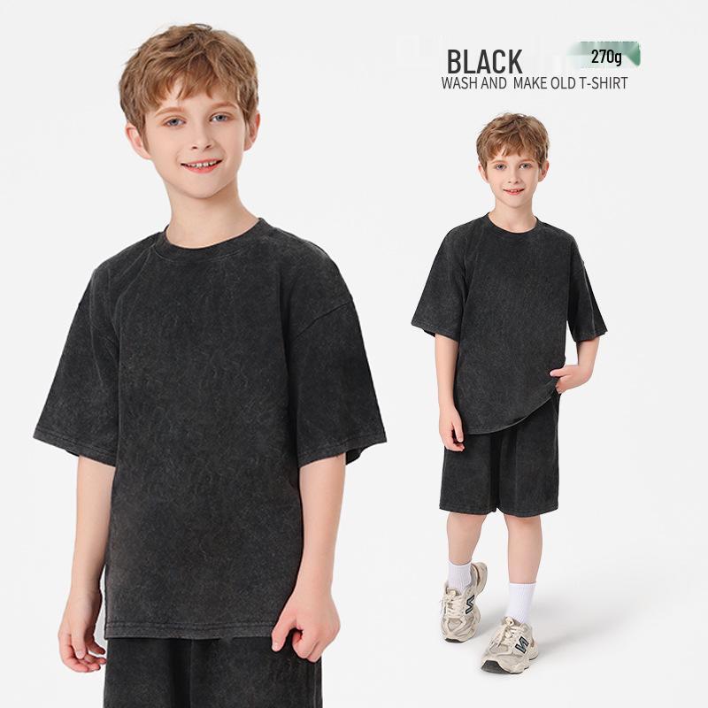 Pure Cotton Retro Short Sleeve Round Neck Loose T-Shirt for Children & Toddlers - Trendy Spring/Summer Kids' Clothing