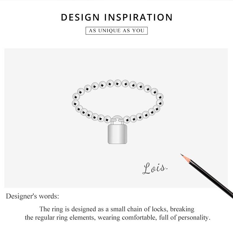 BAMOER 925 Sterling Silver Classic Small Chain of Locks Ring Women Statement Rings