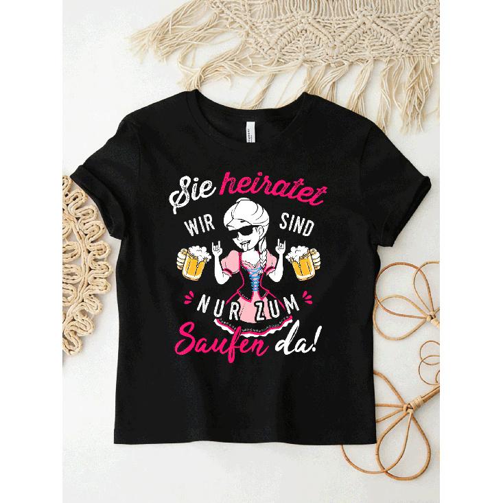 Women's Black Short Sleeve T-Shirt with Funny German Bachelorette Party Graphic, Soft Cotton Blend, Crew Neck, Relaxed Fit for Oktoberfest or Girls