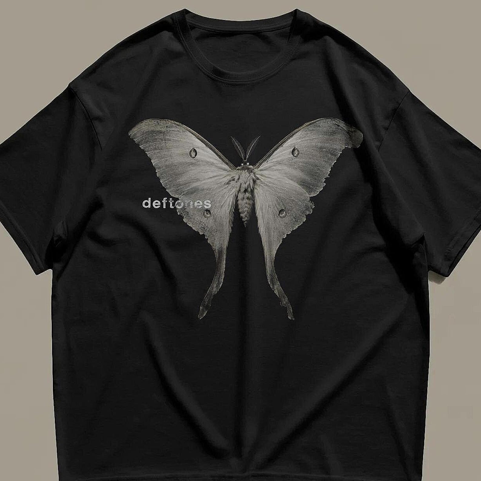 Deftones Monochrome Vintage Moth Tee, Alt Metal Grunge Graphic Shirt, Dark Indie Band T-Shirt 3XL