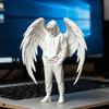 3D-printet engelfigur, bevinget mand dekorativ statue, hættetrøje drenge skulptur til hjemmekontor hylde skrivebordsdekoration