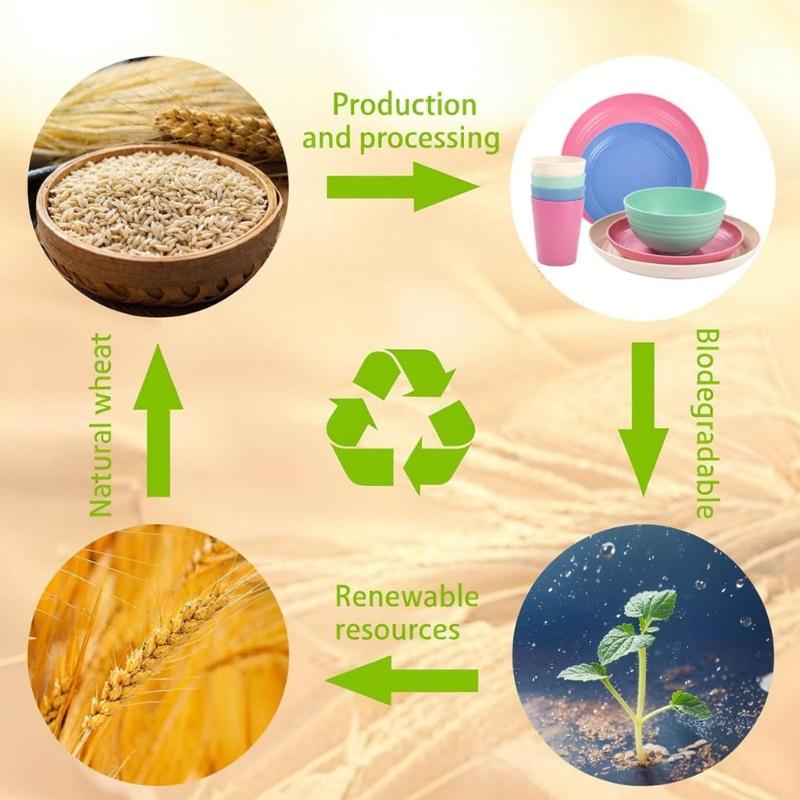 16-teiliges Weizenstroh Schalen und Teller Tassen Set Mehrzweck Leicht Wiederverwendbar Geschirr für Zuhause Küche Camping Gebrauch