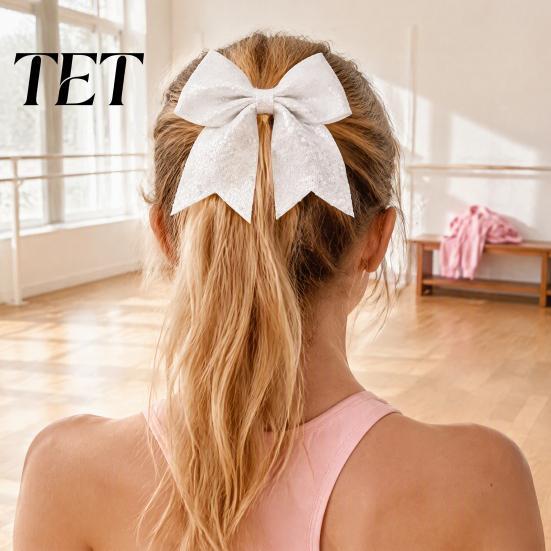 Dance Team Hair Ties Sequins Bows, Elastic Tie, Large Cheerleading Performance Band Ponytail Holder, Glitter Scrunchies for Women Girls Teens