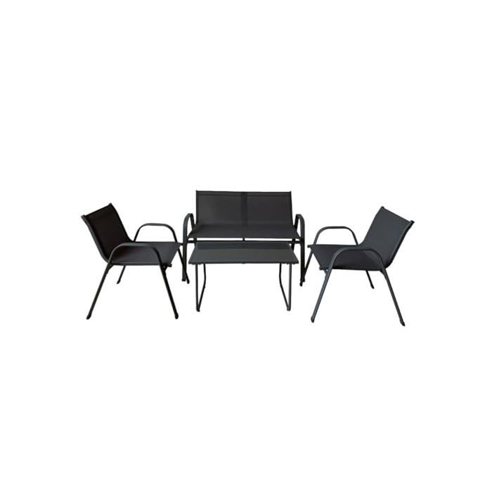 Garden Table and Chairs Set - MARBUENO SUMMER - Black Steel - Textilene - Modern - Table Dimensions: 82x42x42 Cm