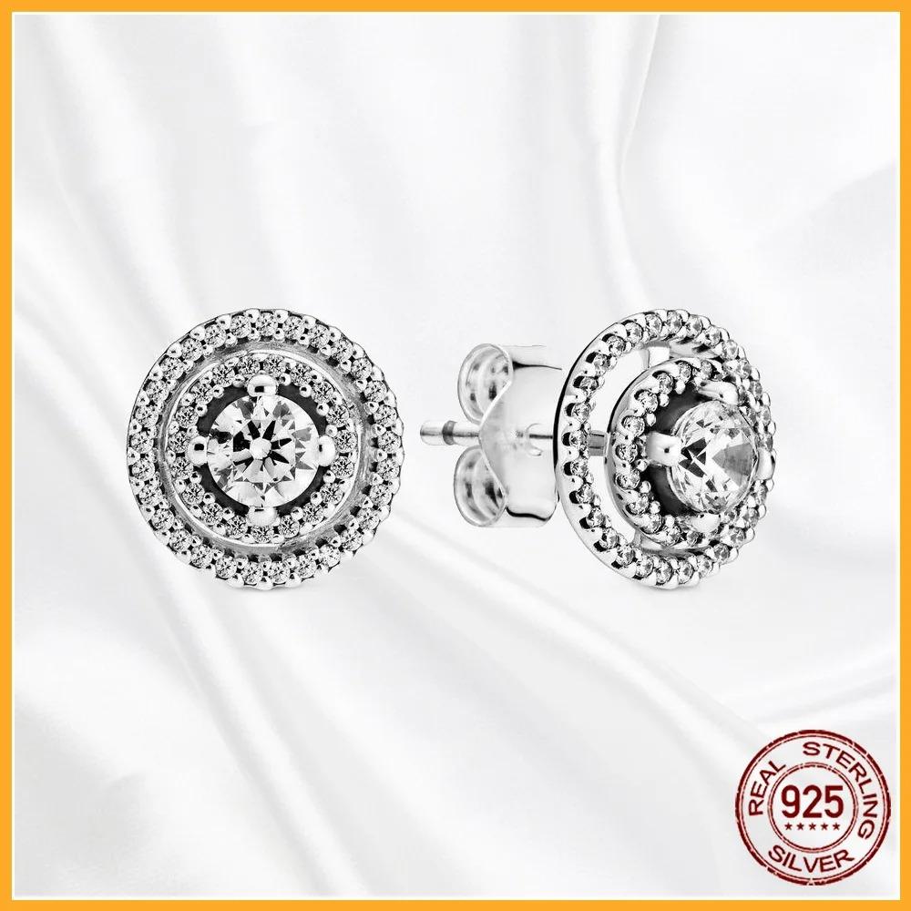 925 Silver Heart Hoop Earrings Sparkling Original Jewelry Gift for Women