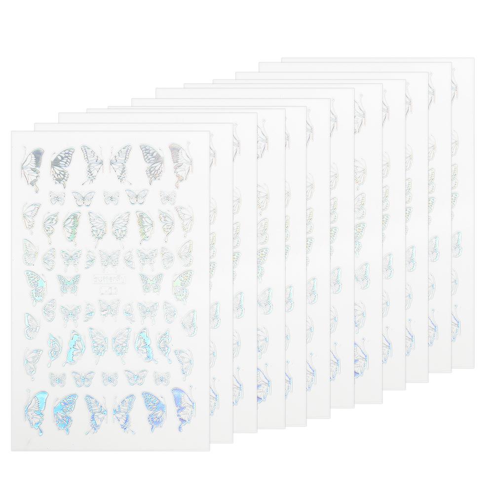 12pcs Butterflies Pattern Nail Art Sticker Fashionable Nail DIY Decal Manicure ToolSilver