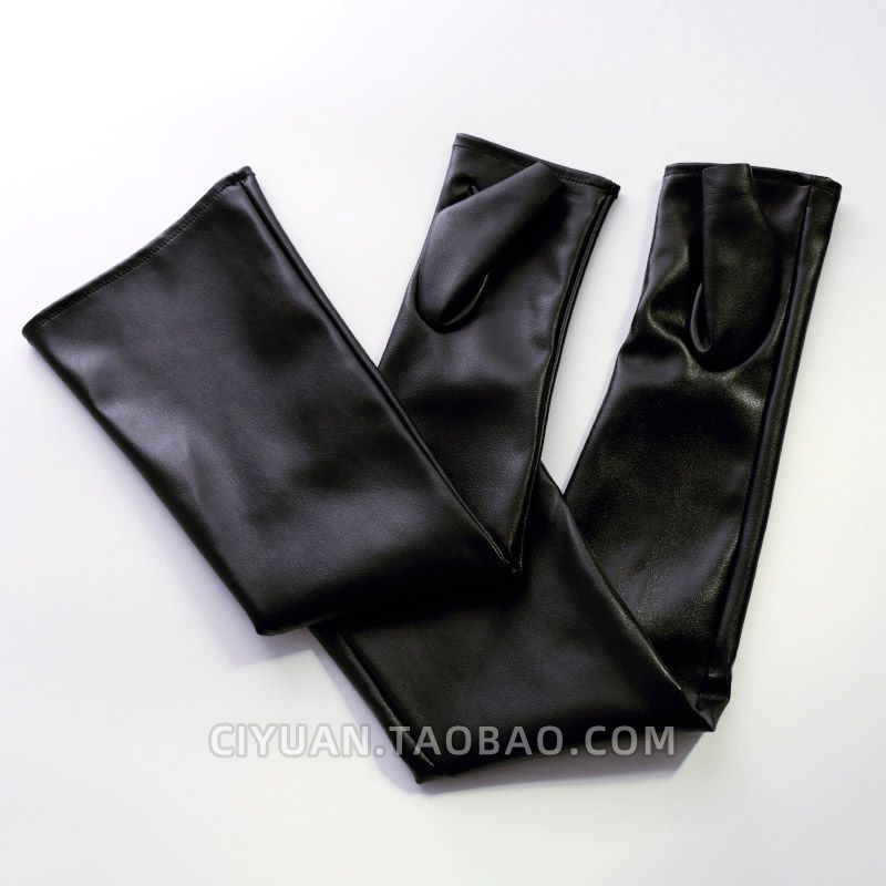 

Lolita Saibo Punk Goth Long Loose Leather Gloves Half Finger Cuff Oversleeves Long Wristband Oversleeves Black(A pair)