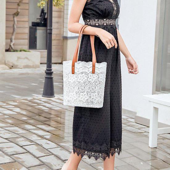 

Ручная сумка большой вместимости, винтажная сумка в форме ведра с пряжкой, сильная несущая способность для хранения, искусственная кожа, женская сумка-тоут с цветочным кружевом, дорожный аксессуар