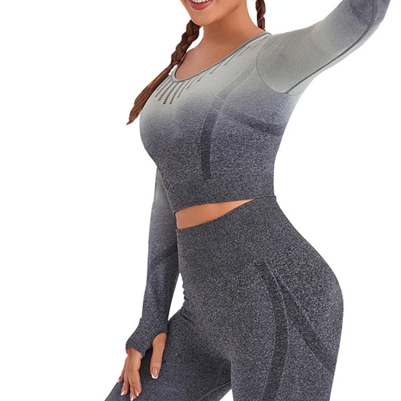 

Градиентный бесшовный комплект спортивной одежды для йоги с эффектом «персиковых ягодиц» - Женский фитнес-костюм с длинным рукавом Small