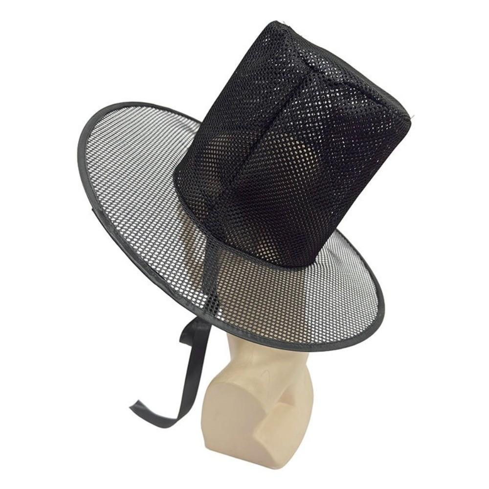 Adjustable Traditional Korean Gat Hat Black Mesh Flat Topper Hat Stage Performance