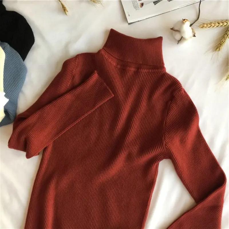 Autumn Winter Thick Sweater Women Knitted Ribbed Pullover Sweater Long Sleeve Turtleneck Slim Jumper Soft Warm Pull Femme