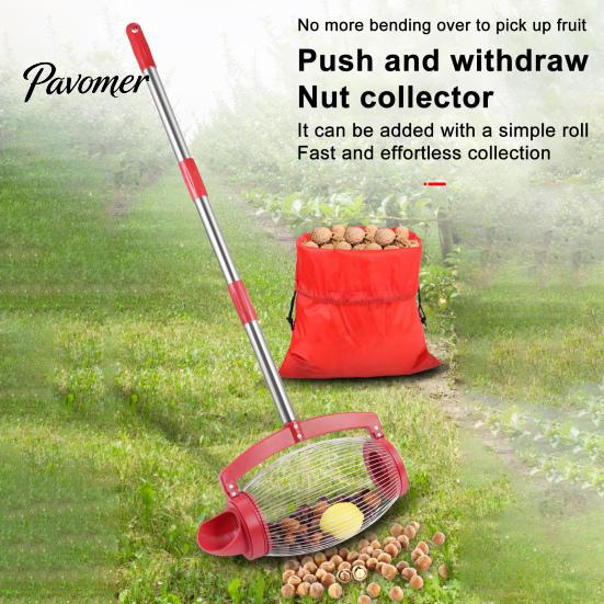 Raccoglitore di Noci Raccoglitore Appeso Manico Esteso Acciaio Inossidabile Palo Spesso Risparmio di Lavoro con Custodia Sacca Raccogli Noci Grande Rotante Giardino Noce