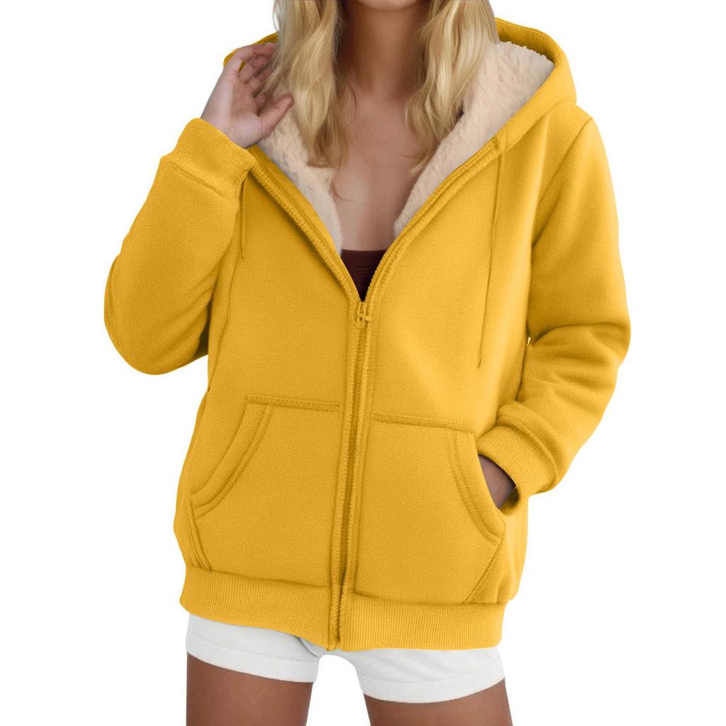 Women's Lambswool Coat Heavyweight Plus Velvet Thick Hoodie Cardigan