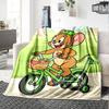 Jerry Mouse Riding Bicycle Cartoon Cute Print Flannel Blanket Soft Warm Throw Blanket for Sofa Bed Living Room