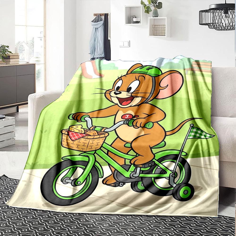 Jerry Mouse Riding Bicycle Cartoon Cute Print Flannel Blanket Soft Warm Throw Blanket for Sofa Bed Living Room