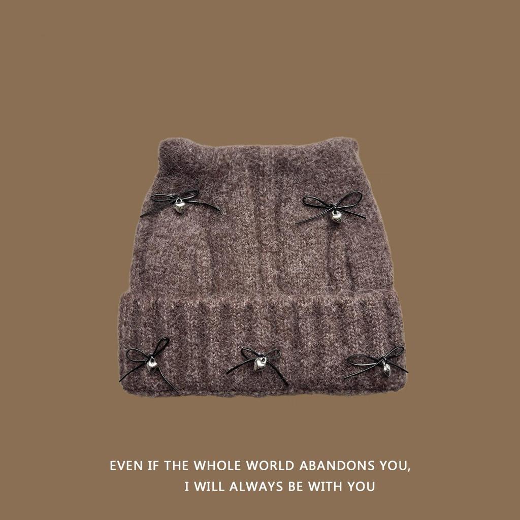 2025 Autumn/Winter Cat Ear Knit Hat - Warm & Versatile with Face-Flattering Bow Design