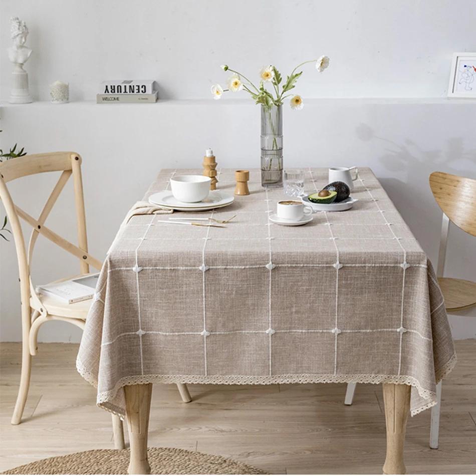 Cotton Linen Embroidery Tassel Tablecloth,Grey Large Square Dust-Proof Table Cover,for Kitchen Dinning Coffee Tabletop Decor