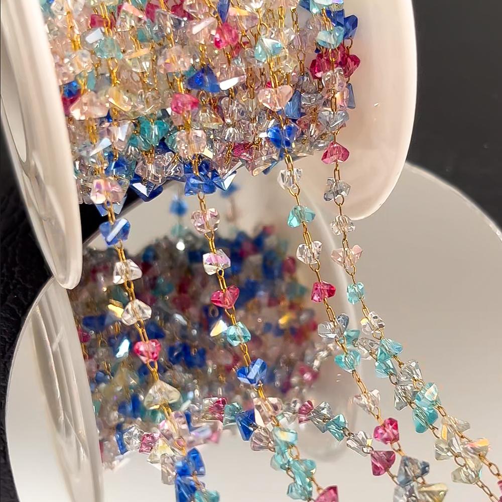 

0.5M 1M 2M Irregular Clear Heart Chain Stainless Steel Glass Grave Stone Bead Chain Necklaces Bracelets Chain DIY Jewelry Making 0.5meter