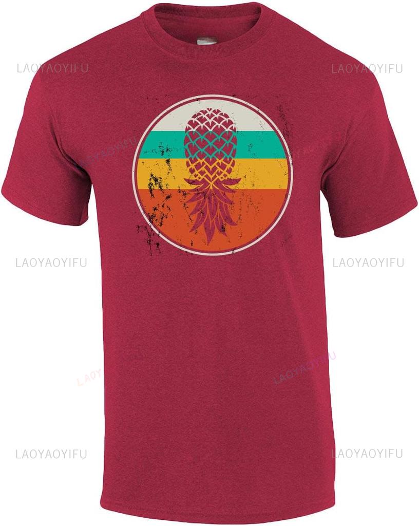Firma Distressed Retro Kreis Umgedrehte Ananas Mann Bedrucktes T-Shirt Lustiges Erwachsenen Unisex Baumwolle Kurzarm T-Shirt