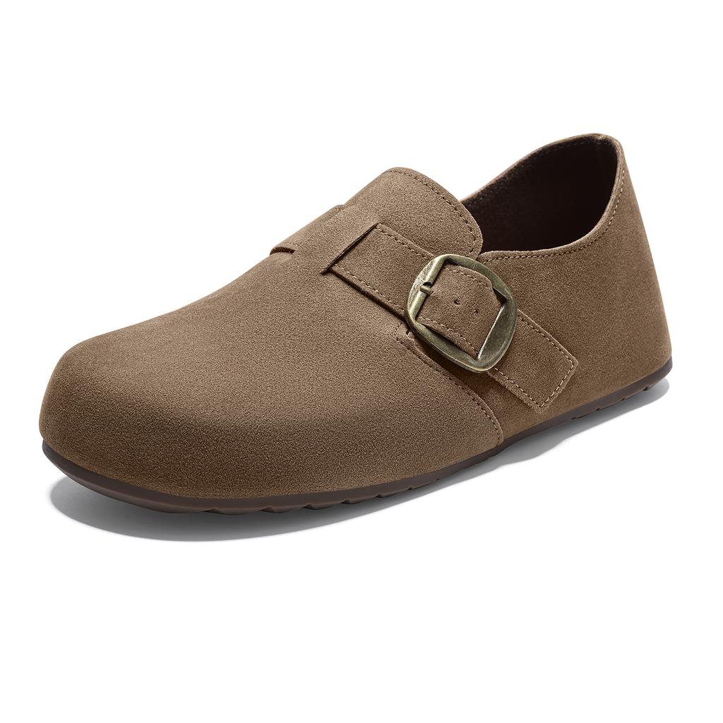 Fashion Crestar Women's Suede Mules Sandals Comfort All Inclusive Clogs Flat Slippers With Adjustable Buckle Lady Soft Sole Casual Shoe