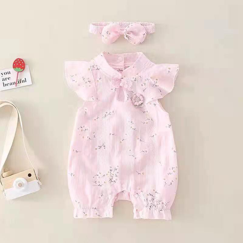 

Детский комбинезон чонсам в китайском стиле для девочки - с короткими рукавами, летний наряд для прогулок для младенцев и малышей 73 cm