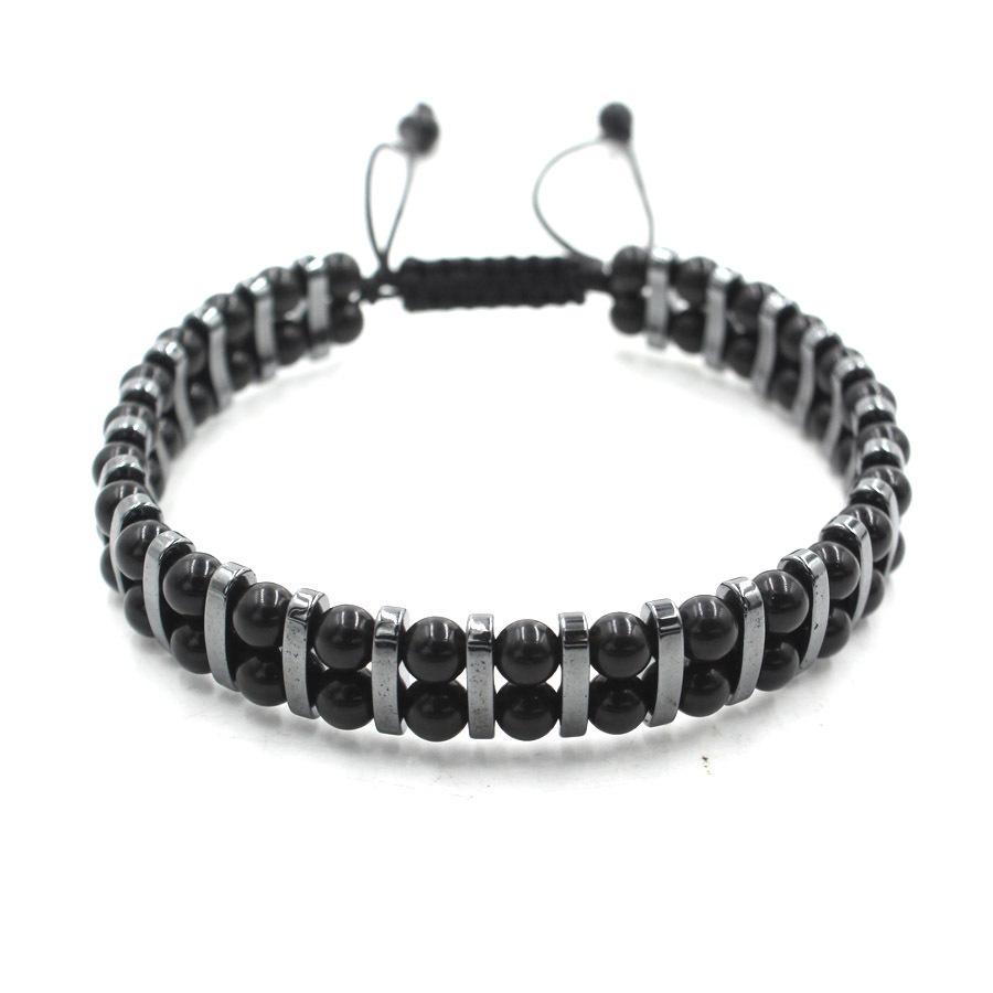 1Pcs Natural Tiger Eye Stone Hematite Adjustable Bracelet Double Hand-Woven Rows Of Beads Bracelet Men's Friendship Bracelet Jewelry