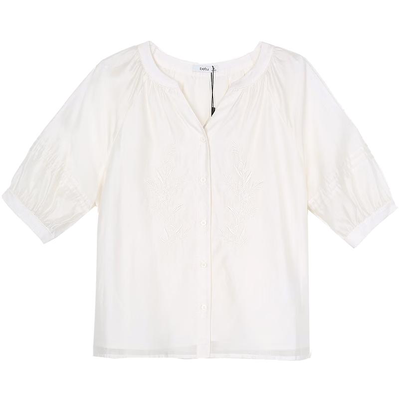 Betu Women's V-Neck Embroidered Lyocell Raglan Sleeve Shirt