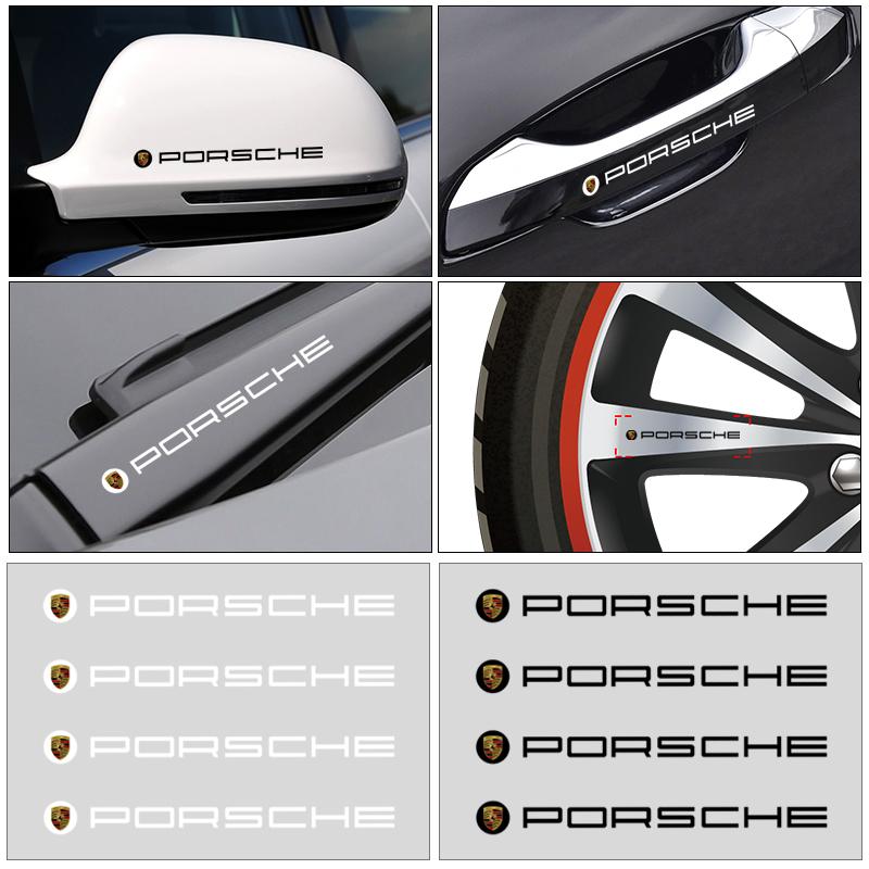 4Pcs Car Door Handle Stickers Tire Rear View Mirror Decals Auto Styling For Porsche 911 918 928 944 968 Boxster Cayenne Macan Panamera