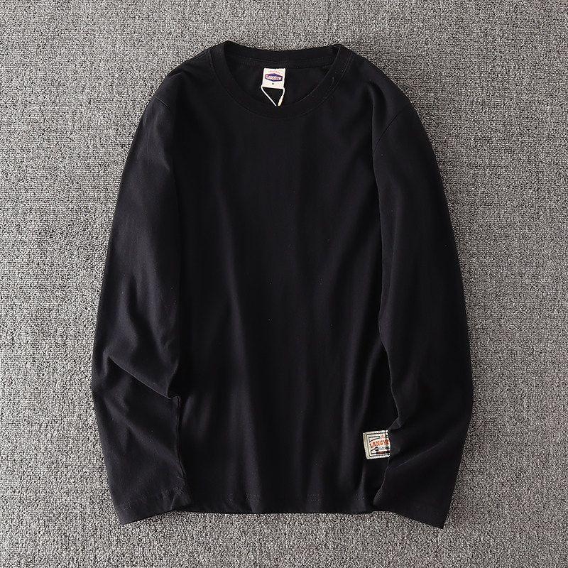 Style Loose Heavy Weight Pure Cotton Washed Long-T-Shirt Men's Clothing Tops Casual round Neck All-Matching Pure Color Bottoming Shirt Fashion