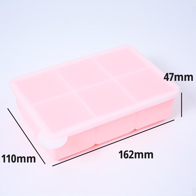 Food Grade Silicone Ice Grid Six Grid Square Ice Cube Mold with Lid Whiskey Ice Mold Dustproof and Odor-proof Ice Box