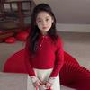 Girls' Chinese Style Red Qipao Collar Sweater for Winter and New Year