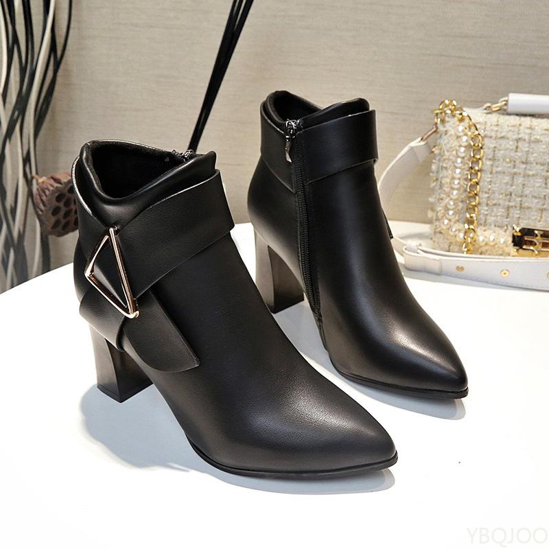 Autumn Winter New Pointed Short Boots for Women Side Zipper Thick Heel High Heels Simple Comfortable Versatile Shoes