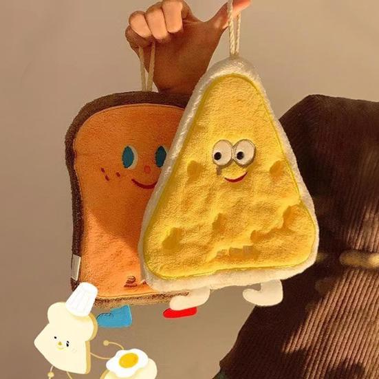 Hand Towel with Lanyard Design, Quick Absorbent Hanging Hand Towel, Cartoon Cheese Toast Design Bathroom Towel for Home Use