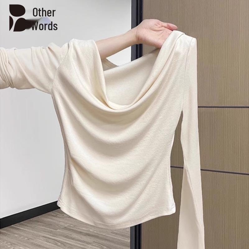Women s Elegant Draped Neck Long Sleeve Top S