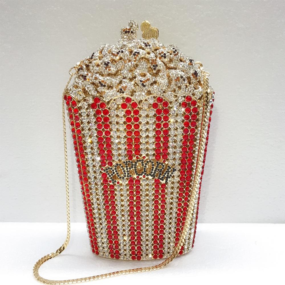Popcorn White Clear/Red Evening Clutch Bag Wedding Purse Handmade Dazzling Women Shoulder Chain Handbags Party Cocktail Clutches