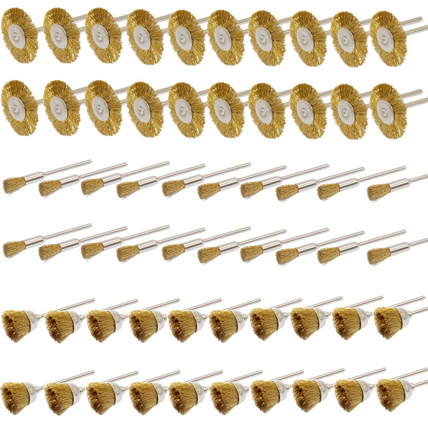 

JINTONG Dremel 3 Types of Brass Wire Wire Wheel Polishing Grinding Bristle Polishing Dremel Rotary Tool Accessories Pack of 60 Brushes, Brushes,